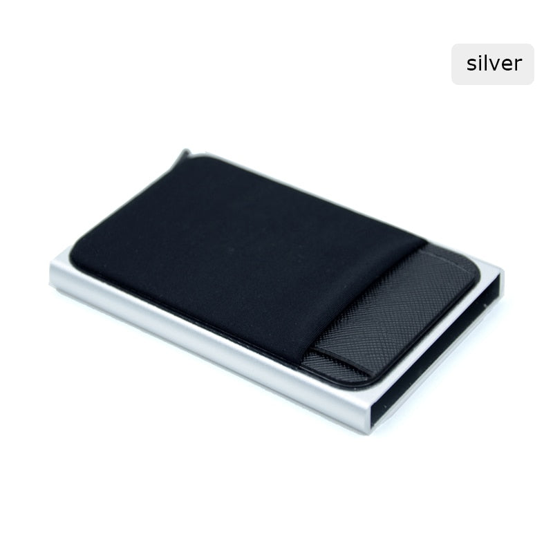 BONAMIE Aluminum Wallet With Elasticity Back Pouch - Silver