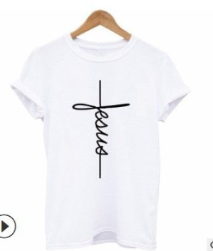 Unisex Vertical Jesus Cross Religious  T-shirt - White / L