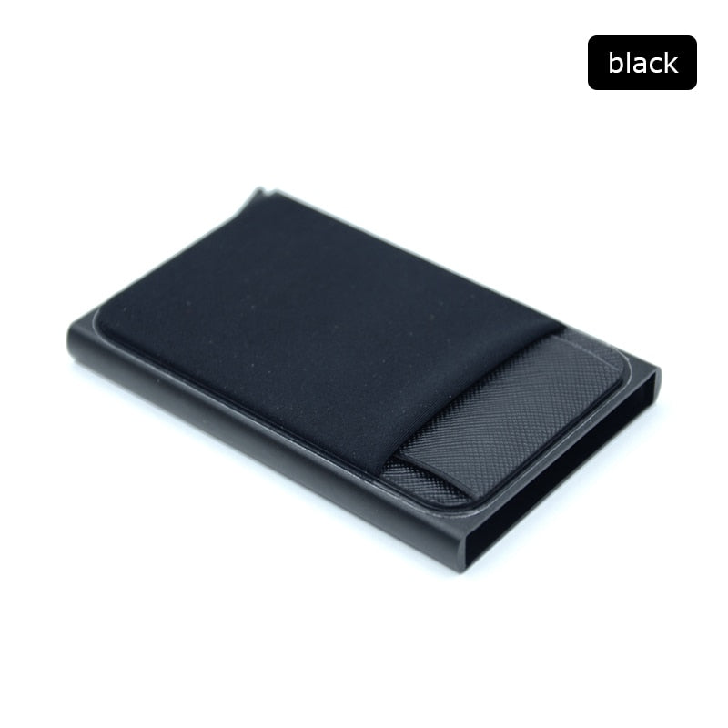 BONAMIE Aluminum Wallet With Elasticity Back Pouch - Black