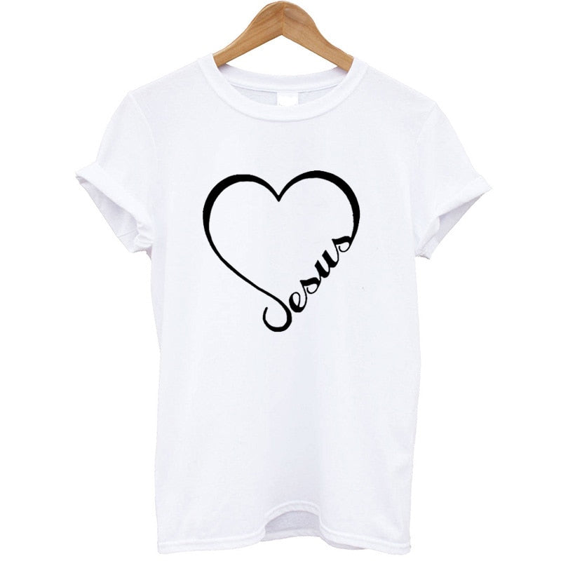 Love Heart Jesus Faith T Shirt - White / Bust- 112cm/44.4in, Length- 74cm/29.2in