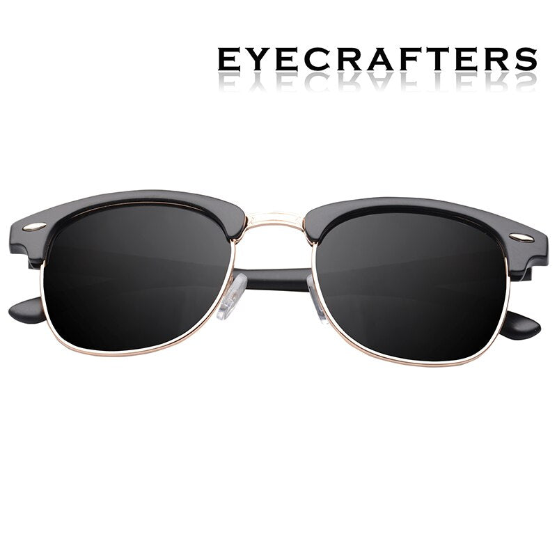 Men's Polarized Semi-Rimless Unisex Sunglasses - Matte Black/Black Lens