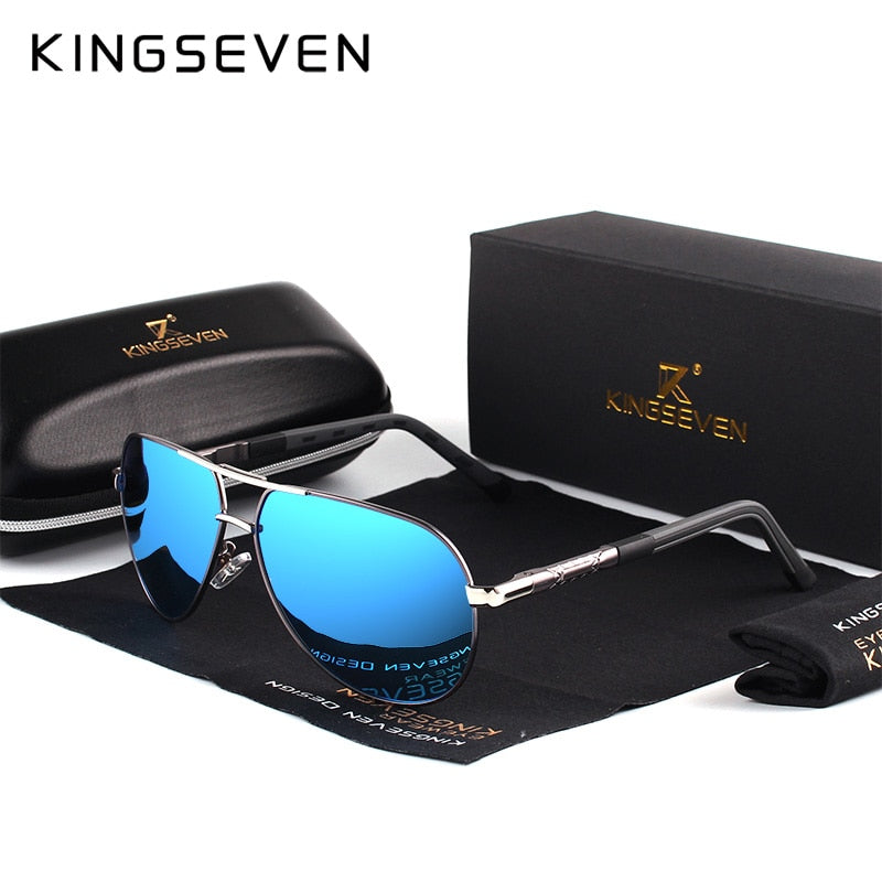 Men Vintage Aluminum Polarized Sunglasses - GrayFrameBlue