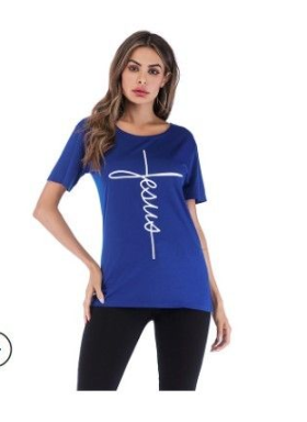 Unisex Vertical Jesus Cross Religious  T-shirt - Blue / L