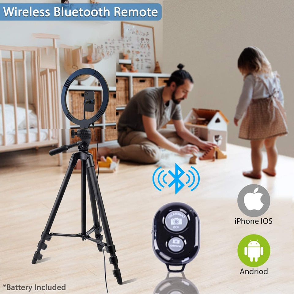 26cm Led Selfie Ring Light  Bluetooth Remote Lamp & Tripod Holder