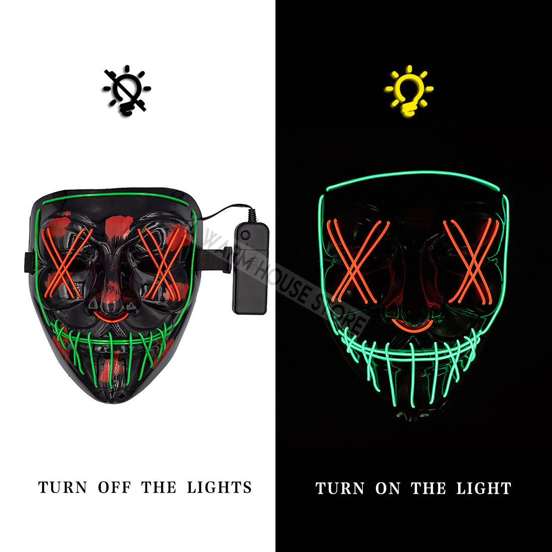 HALLOWEEN LED MASK - Green & Red