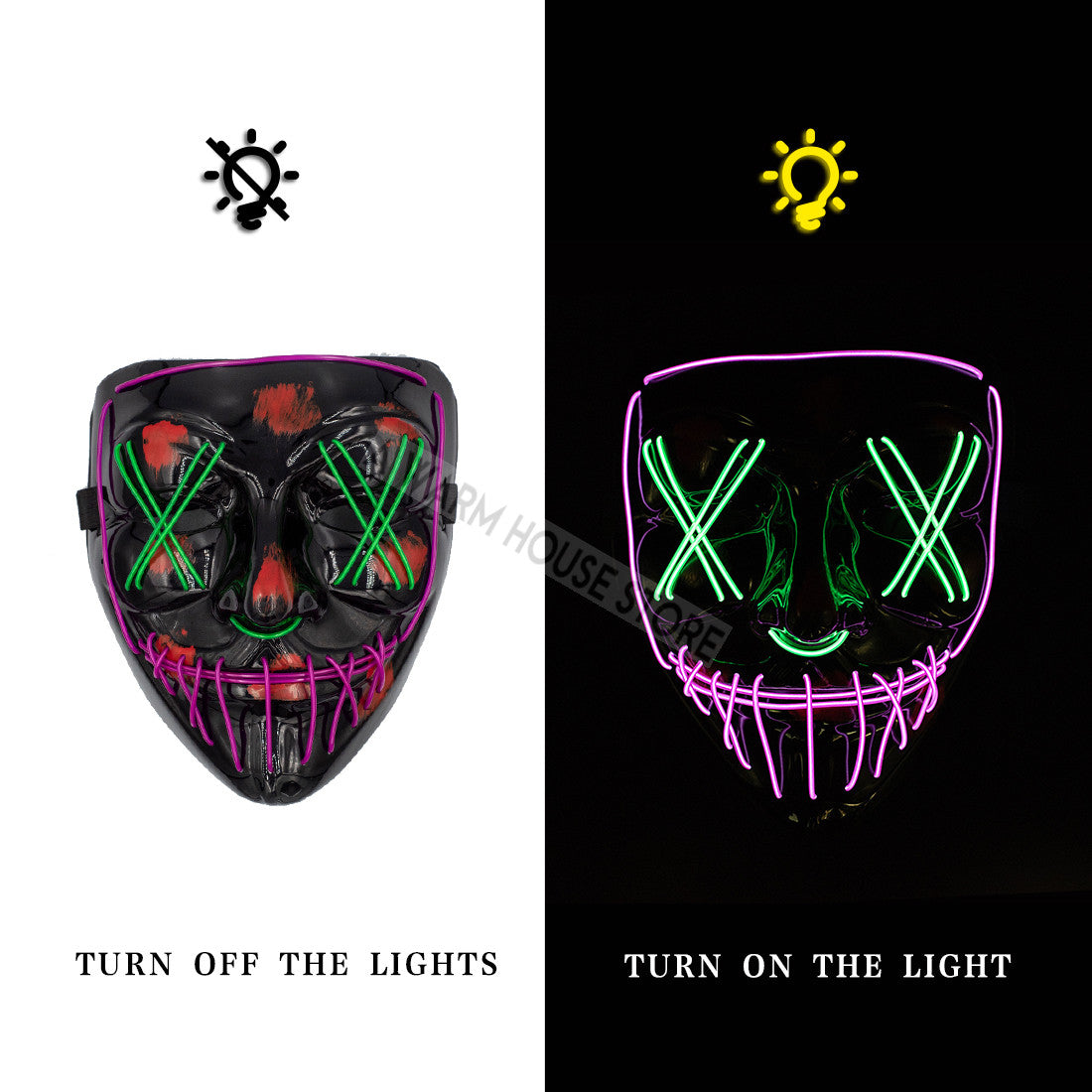 HALLOWEEN LED MASK - Purple & Green