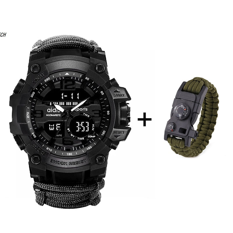 LED Military Watch with compass 30M Waterproof - Black-Green