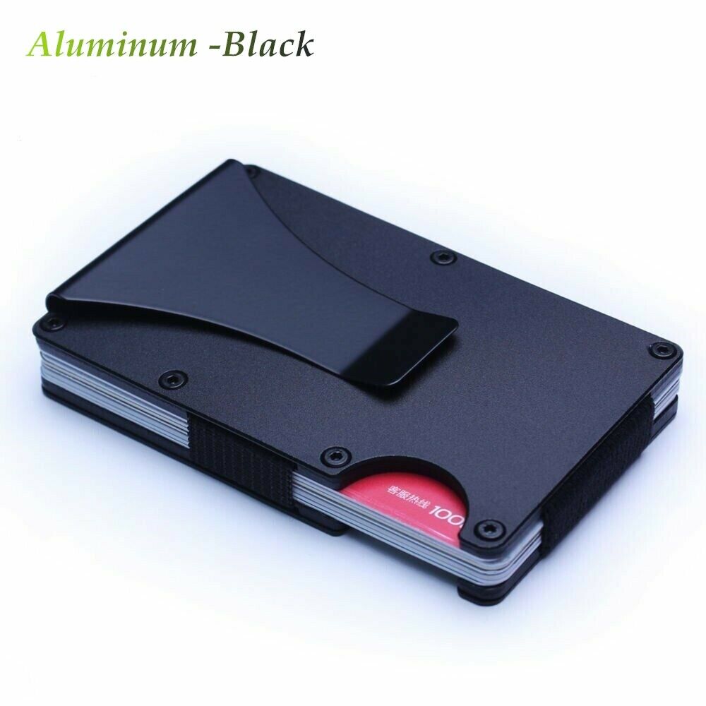 Hirigin Stainless Steel Elastic Band Slim Money Wallet Credit Card Holder - Aluminum Black