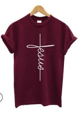 Unisex Vertical Jesus Cross Religious  T-shirt - Red Wine / L