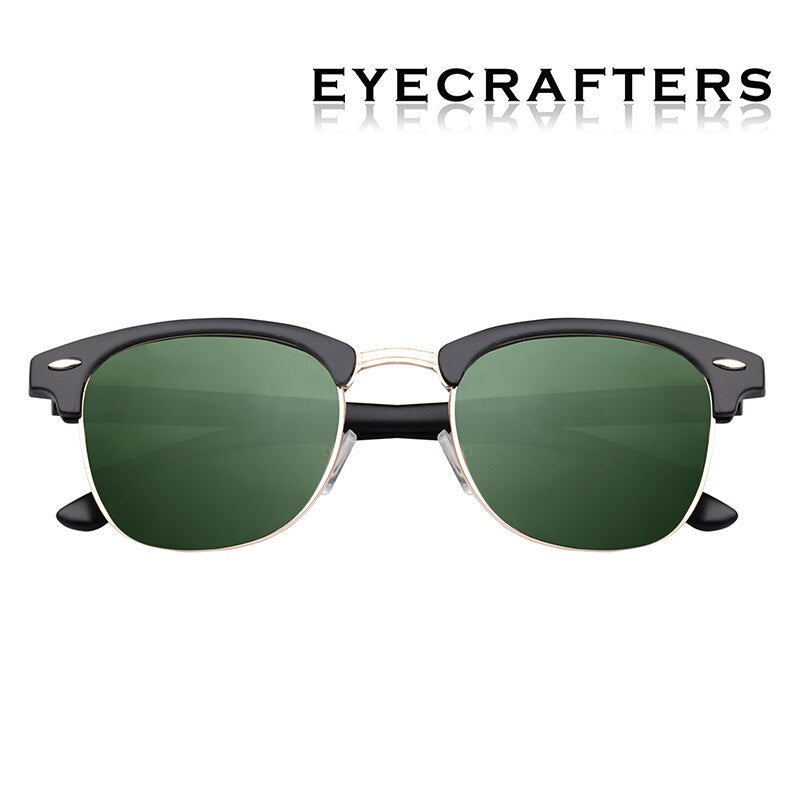 Men's Polarized Semi-Rimless Unisex Sunglasses - Matte Black/Green Lens