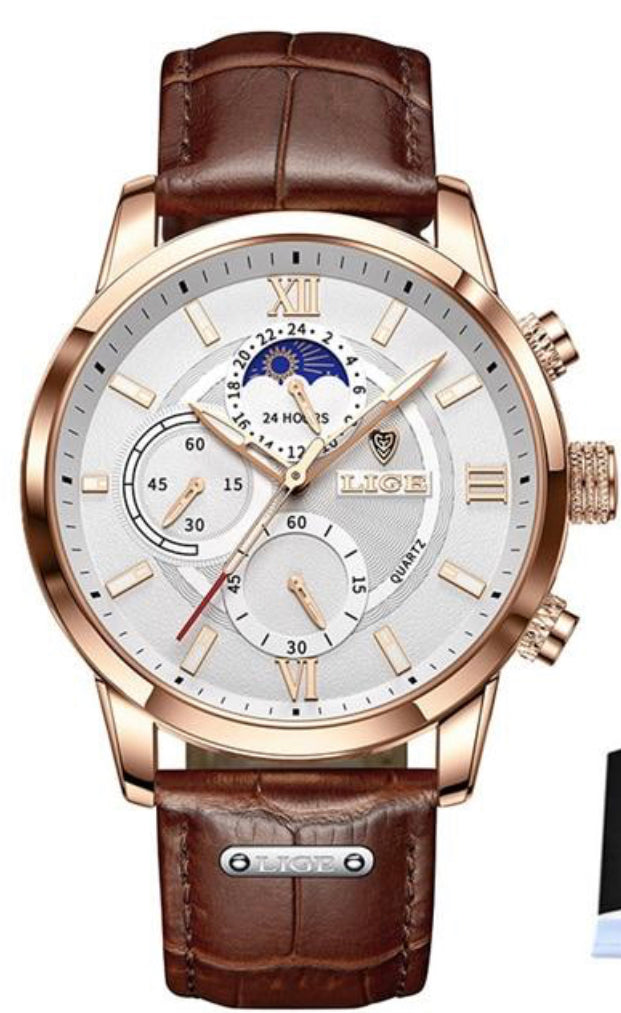 2021 LIGE Men's Watch - Rose gold white / International Warehouse - Rose gold white / Europe