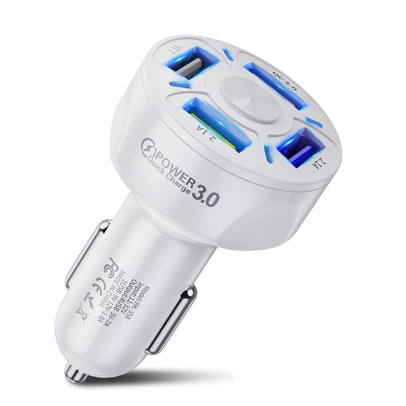 USLION 4 Ports USB Car Charger - 4 Ports White