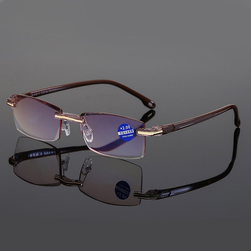 Ahora Anti Blue Light Blocking Rimless Glasses - Brown / Black, Brown - +100 / Brown - +150 / Brown - +200 / Brown - +250 / Brown - +300 / Brown - +350 / Brown - +400 / Brown