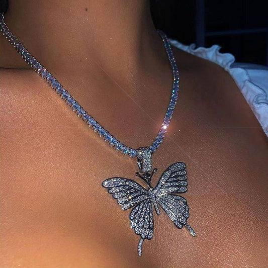 Sparkling & Iced Out Crystal Butterfly Pendant