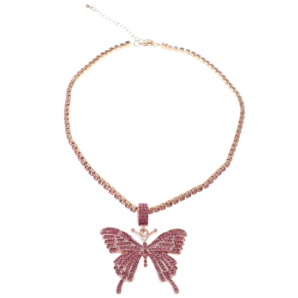 Sparkling & Iced Out Crystal Butterfly Pendant - Pink