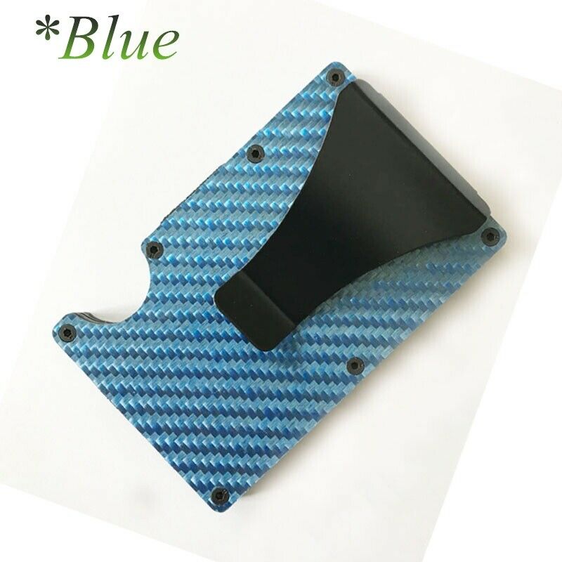 Hirigin Stainless Steel Elastic Band Slim Money Wallet Credit Card Holder - Carbon Fiber Blue