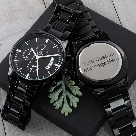 Engraved Chronograph Watch (Black) - Standard Box