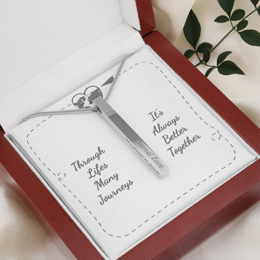 Vertical Stick Necklace (Personal Engraving) & Card - Engraved Stick Necklace - 2 Sides (Stainless Steel) / Luxury Box