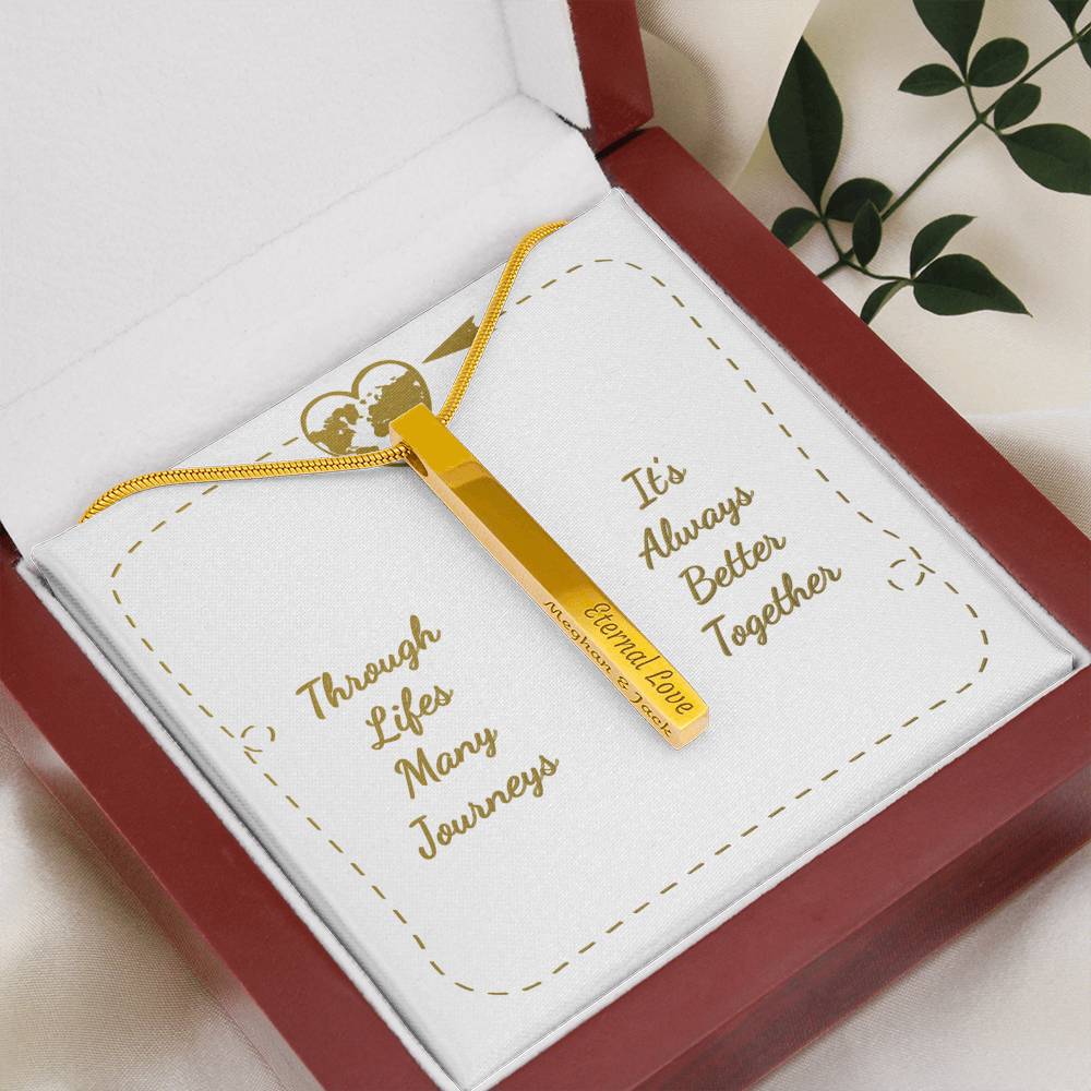 Vertical Stick Necklace (Personal Engraving) & Card - Gold Engraved Stick Necklace - 2 Sides / Luxury Box