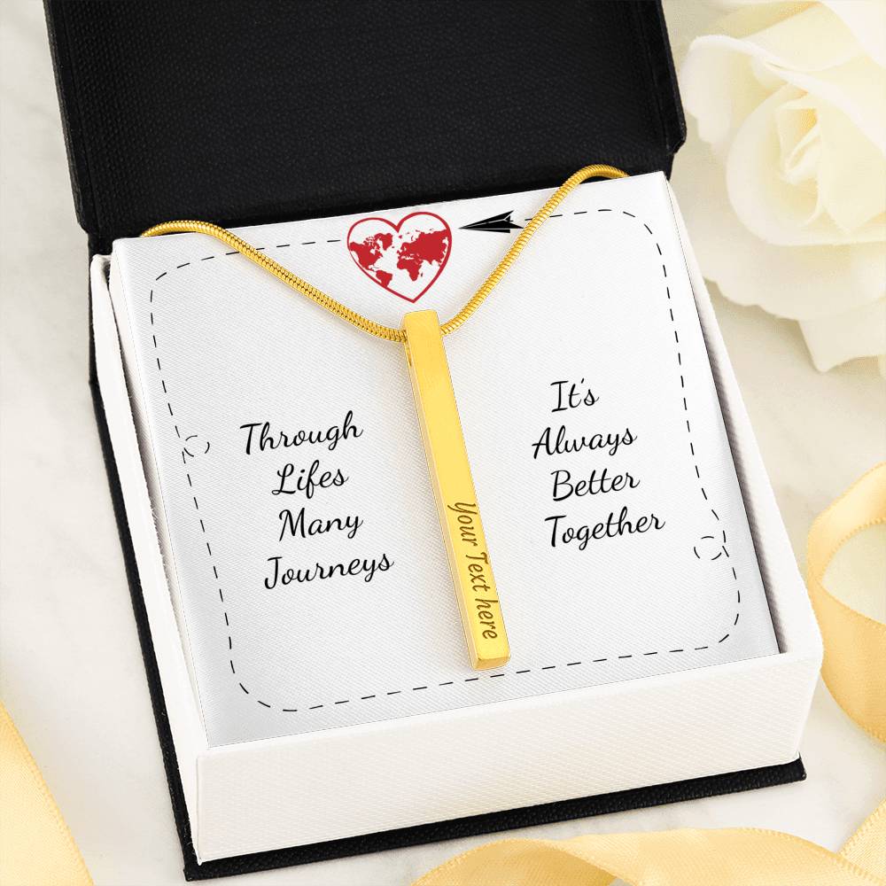 Vertical Stick Necklace (Personal Engraving) & Card - Gold Engraved Stick Necklace - 2 Sides / Standard Box