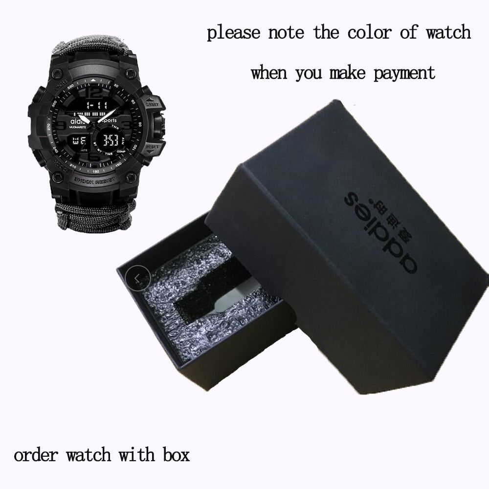 LED Military Watch with compass 30M Waterproof - BLACK-WITH BOX