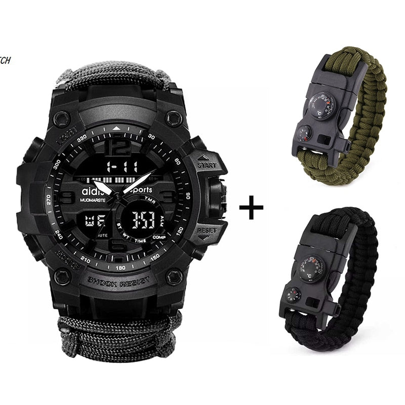 LED Military Watch with compass 30M Waterproof - Black-All