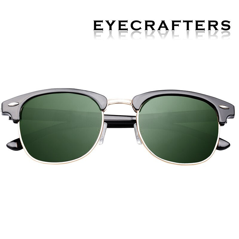 Men's Polarized Semi-Rimless Unisex Sunglasses - Bright Black/Green Lens