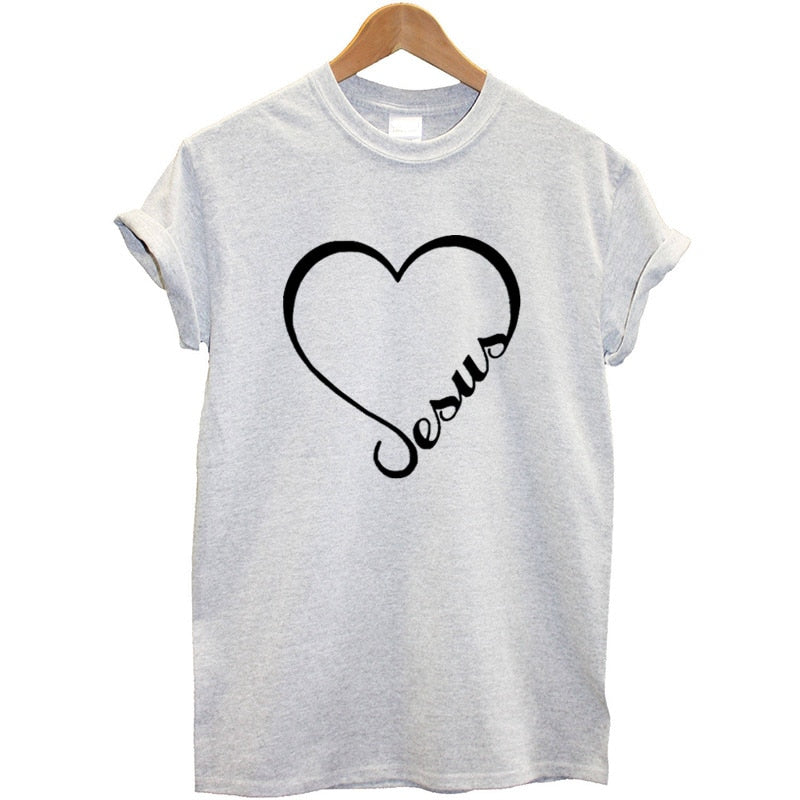 Love Heart Jesus Faith T Shirt - Gray / Bust- 112cm/44.4in, Length- 74cm/29.2in