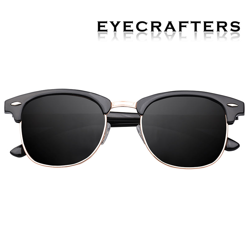 Men's Polarized Semi-Rimless Unisex Sunglasses - Bright Black/Black Lens