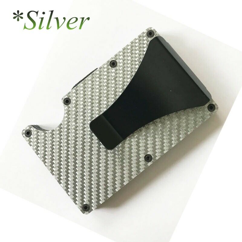 Hirigin Stainless Steel Elastic Band Slim Money Wallet Credit Card Holder - Carbon Fiber Silver