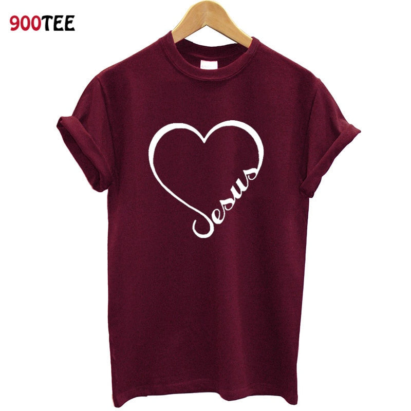 Love Heart Jesus Faith T Shirt - Maroon / Bust- 106cm/41.7in, Length- 72cm/28.4in