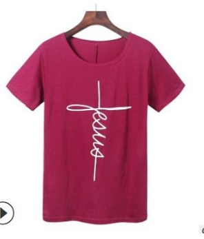 Unisex Vertical Jesus Cross Religious  T-shirt - Fuchsia / L