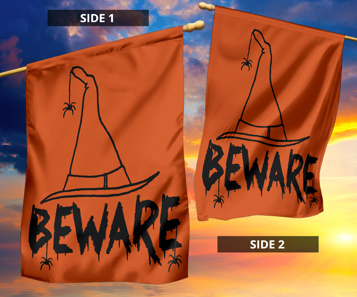 Beware Witches Hat (Orange) - Halloween Flag