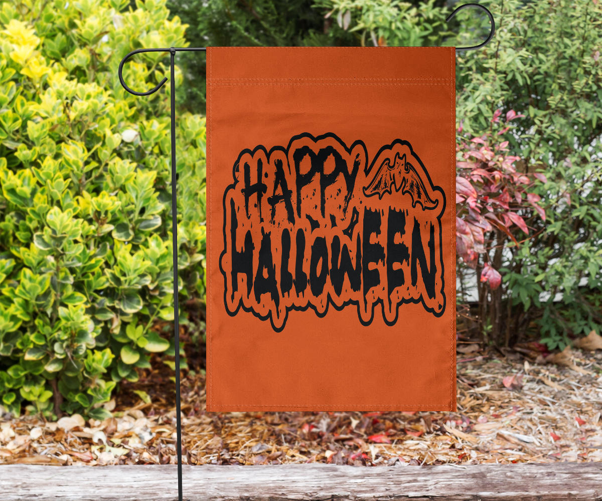 Happy Halloween 2 (Orange) - Halloween Flag - Flag - Happy Halloween 2 (Orange) - Halloween Flag / Garden Flag (18" X 12")