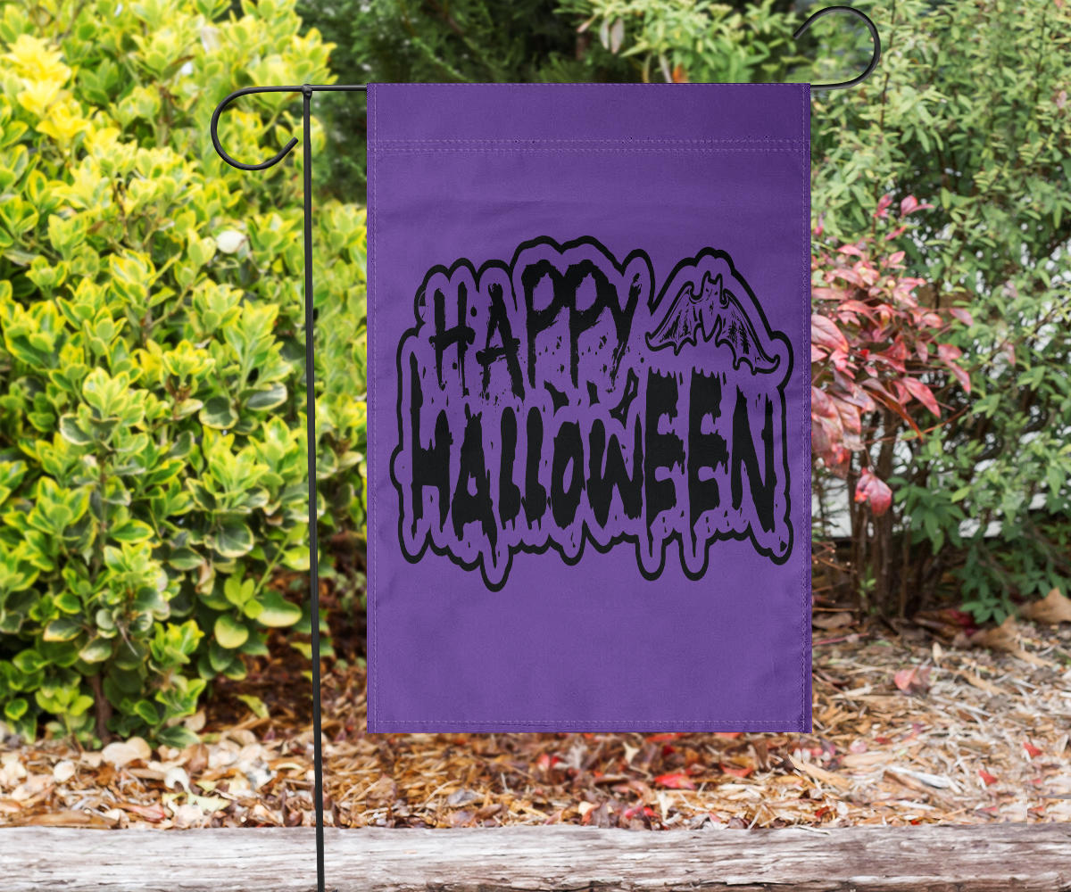 Happy Halloween Bat (Purple) - Halloween Flag - Flag - Happy Halloween Bat (Purple) - Halloween Flag / Garden Flag (18" X 12")