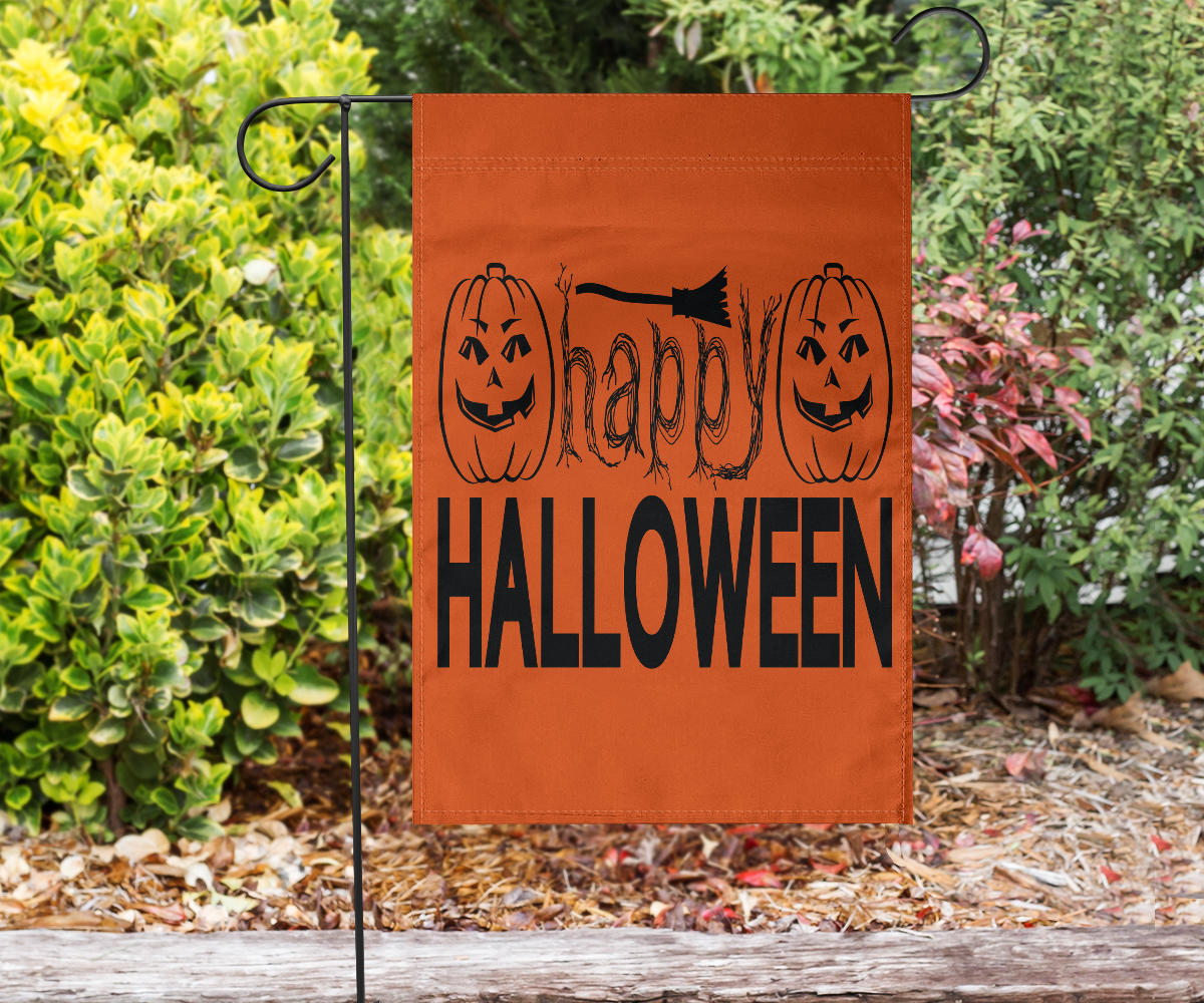 Happy Halloween (Orange) - Halloween Flag - Flag - Happy Halloween (Orange) - Halloween Flag / Garden Flag (18" X 12")