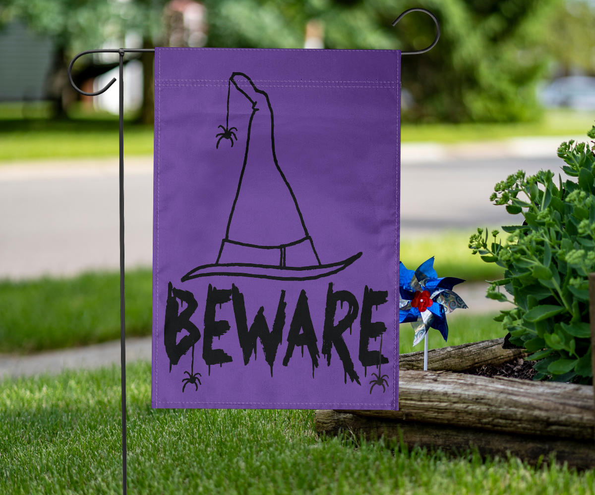 Beware Witches Hat (Purple) - Halloween Flag