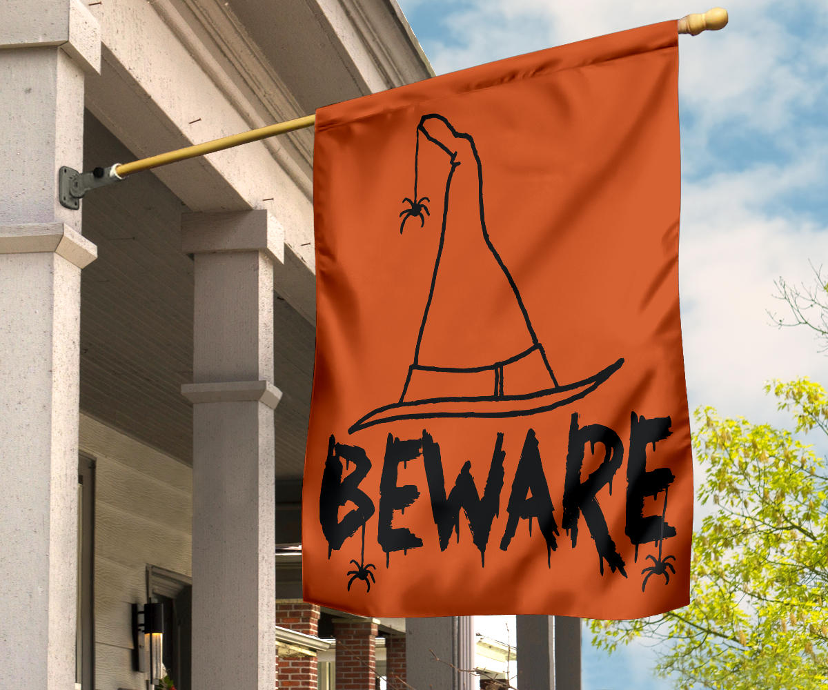 Beware Witches Hat (Orange) - Halloween Flag - Flag - Beware Witches Hat (Orange) - Halloween Flag / House Flag (30" X 40")