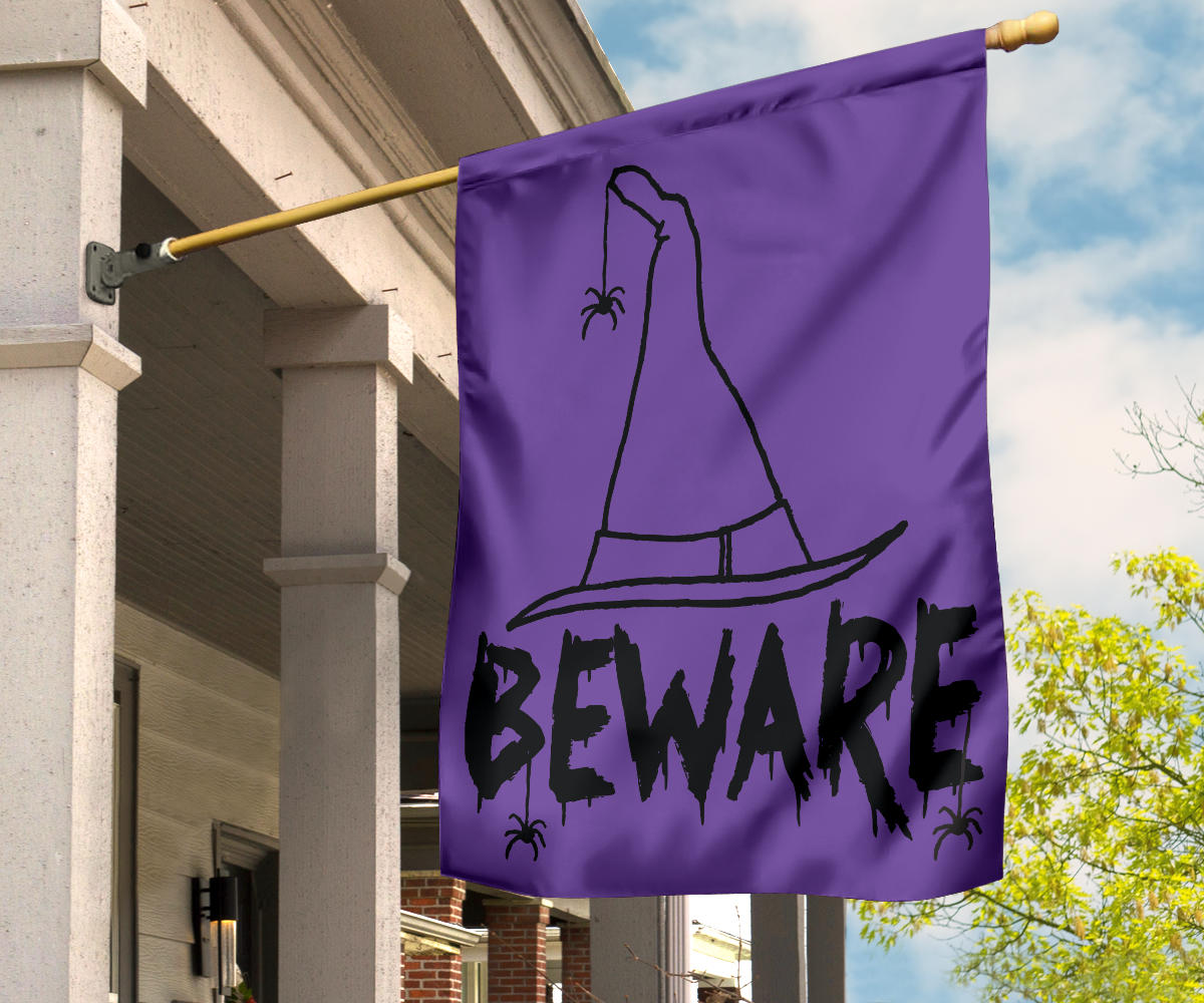 Beware Witches Hat (Purple) - Halloween Flag - Flag - Beware Witches Hat (Purple) - Halloween Flag / House Flag (30" X 40")