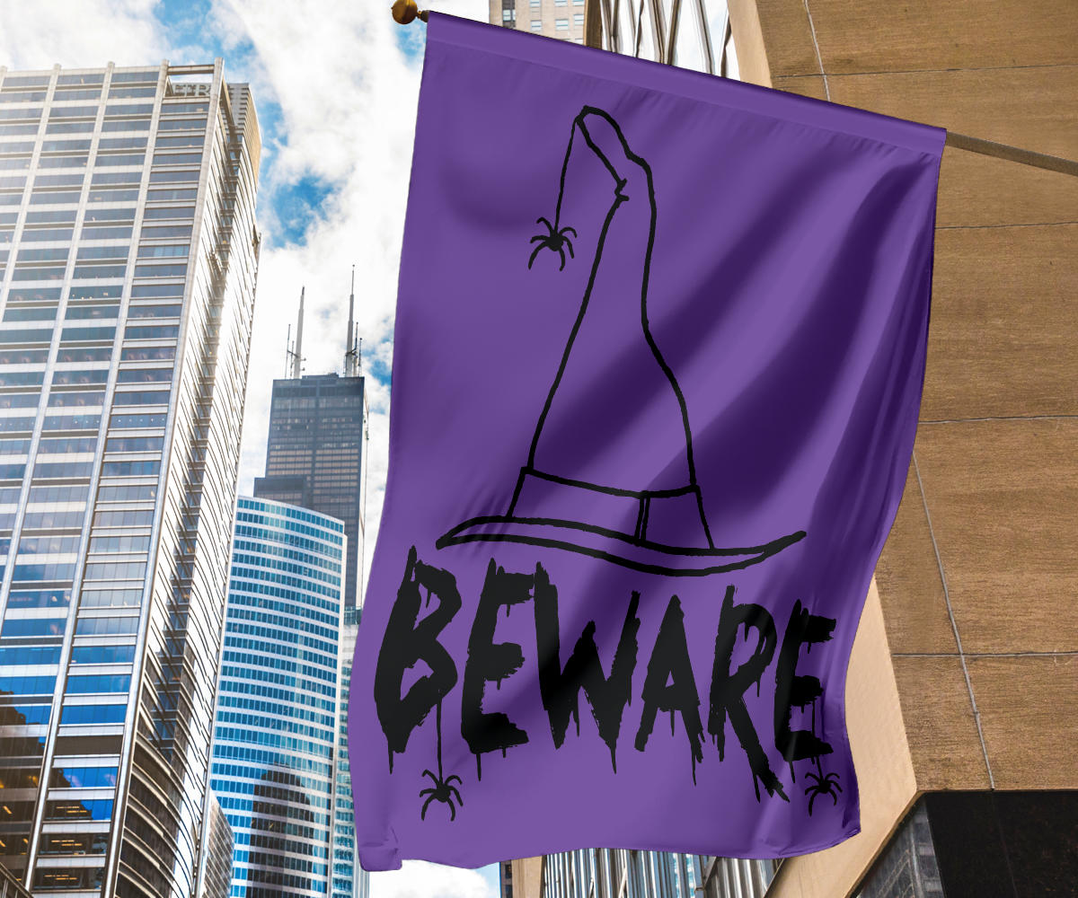 Beware Witches Hat (Purple) - Halloween Flag