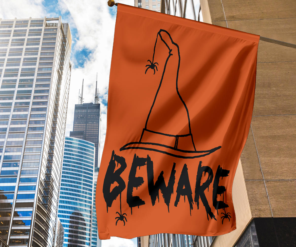 Beware Witches Hat (Orange) - Halloween Flag