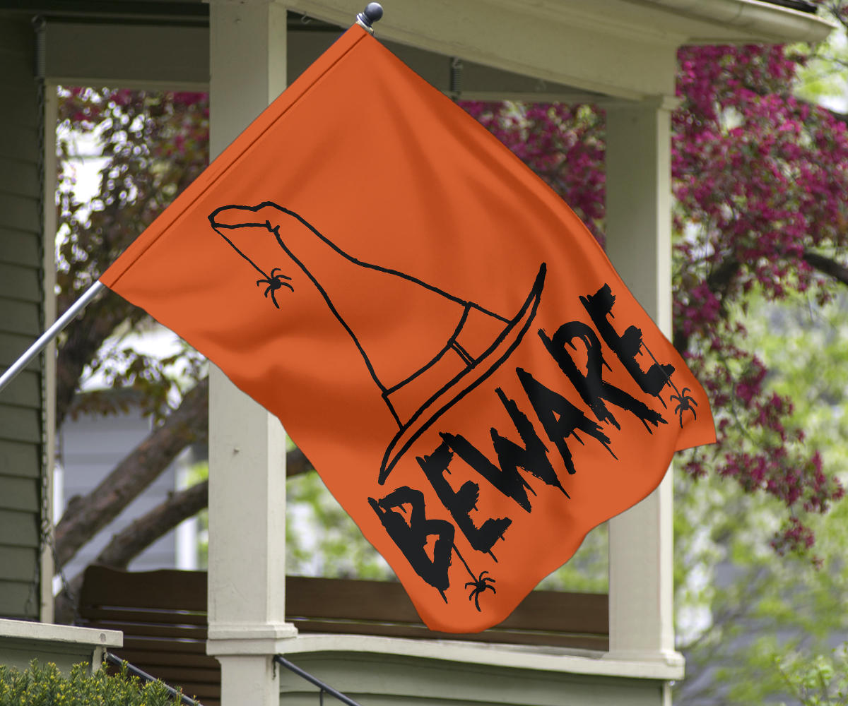 Beware Witches Hat (Orange) - Halloween Flag