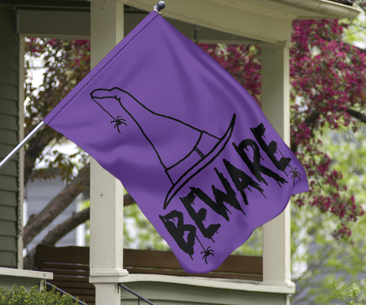 Beware Witches Hat (Purple) - Halloween Flag