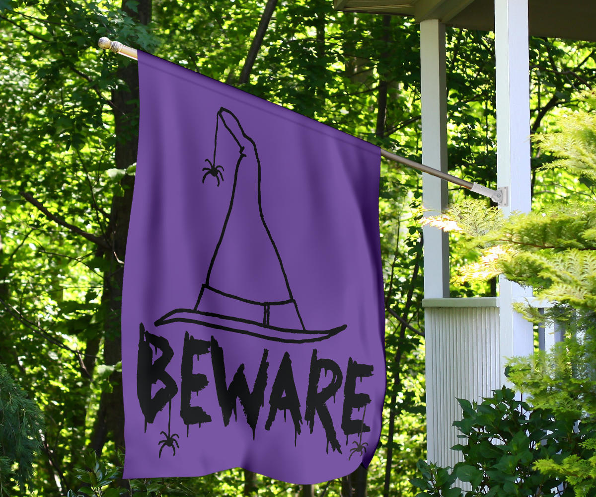 Beware Witches Hat (Purple) - Halloween Flag