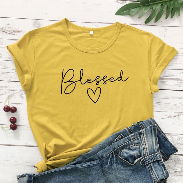 Blessed Heart Women’s T-shirt - mustard-black text / S / China - mustard-black text / M / China - mustard-black text / L / China - mustard-black text / XL / China - mustard-black text / XXL / China - mustard-black text / XXXL / China