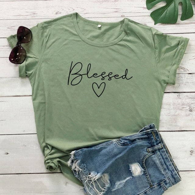 Blessed Heart Women’s T-shirt - olive-black text / S / China - olive-black text / M / China - olive-black text / L / China - olive-black text / XL / China - olive-black text / XXL / China - olive-black text / XXXL / China