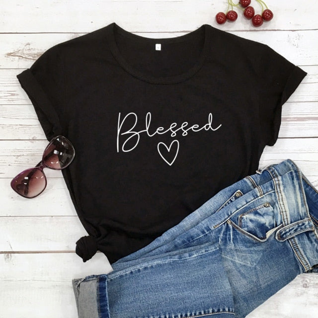 Blessed Heart Women’s T-shirt - black-white text / S / China - black-white text / M / China - black-white text / L / China - black-white text / XL / China - black-white text / XXL / China - black-white text / XXXL / China