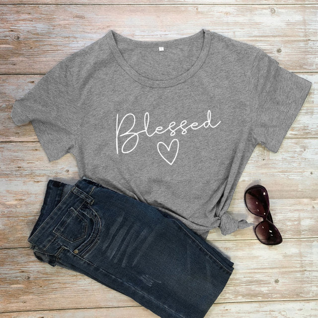 Blessed Heart Women’s T-shirt - dark gray-white text / S / China - dark gray-white text / M / China - dark gray-white text / L / China - dark gray-white text / XL / China - dark gray-white text / XXL / China - dark gray-white text / XXXL / China