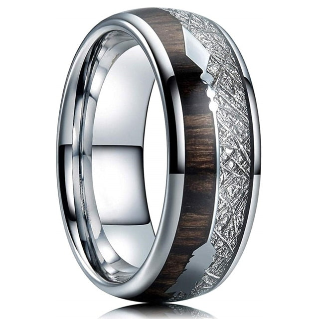 8mm Fashion Luxury Carbide Ring / Wood Inlay