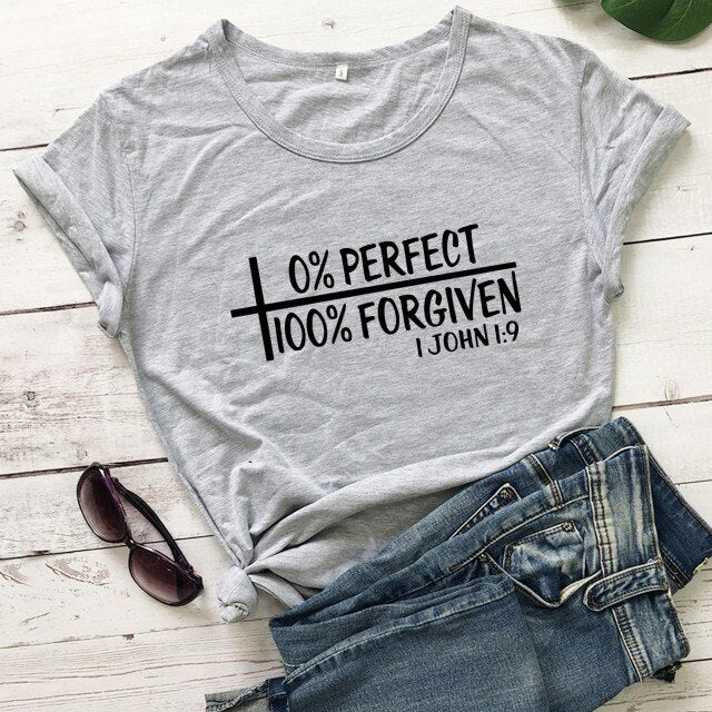 0% Perfect 100% Forgiven T-Shirt - Gray black txt / XL - Gray black txt / XXL - Gray black txt / M - Gray black txt / L - Gray black txt / XS - Gray black txt / S